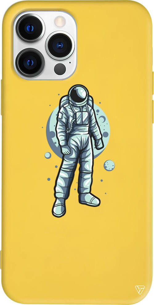 iPhone 15 Pro Max Uyumlu Sarı Renkli Silikon Astronot Telefon Kılıfı
