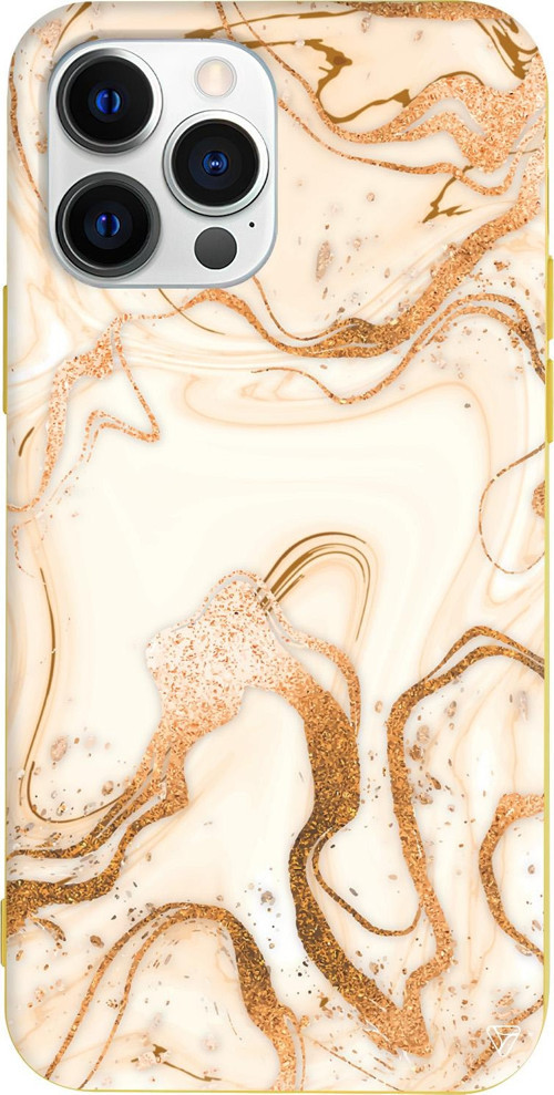 iPhone 15 Pro Max Uyumlu Sarı Renkli Silikon Gold Marble Telefon Kılıfı