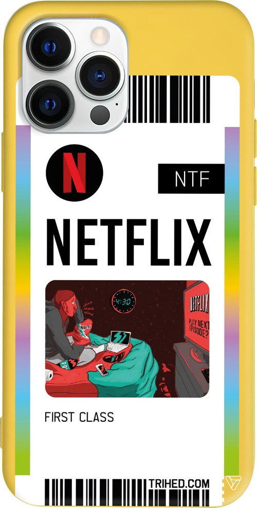 iPhone 15 Pro Max Uyumlu Sarı Renkli Silikon Netflix Bileti Telefon Kılıfı