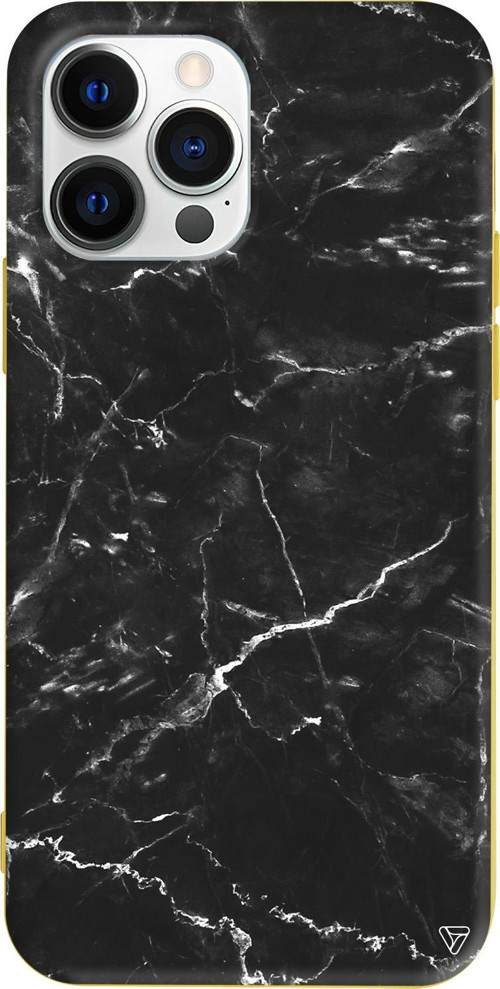 iPhone 15 Pro Max Uyumlu Sarı Renkli Silikon Black Marble 2 Telefon Kılıfı