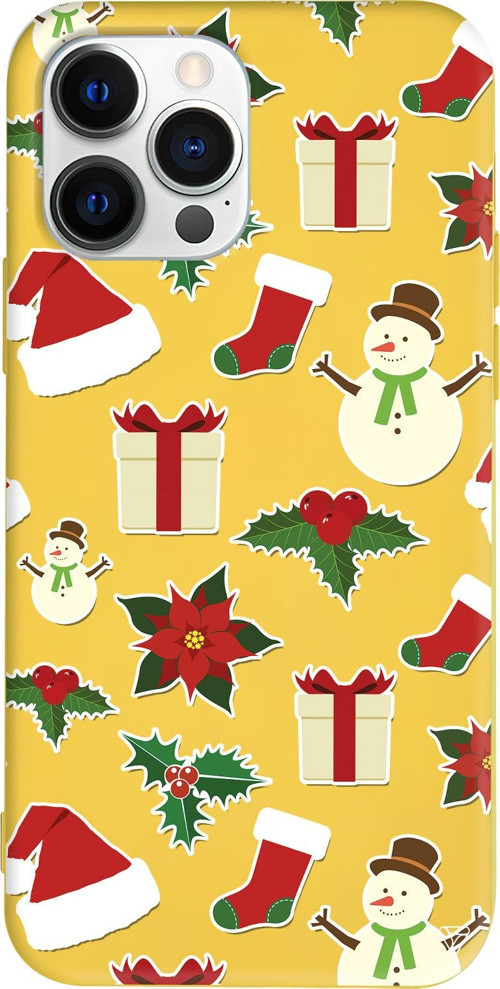 iPhone 15 Pro Max Uyumlu Sarı Renkli Silikon Just Xmas Telefon Kılıfı