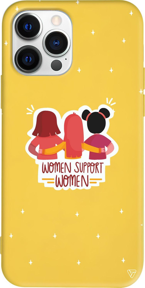 iPhone 15 Pro Max Uyumlu Sarı Renkli Silikon Woman Support Telefon Kılıfı