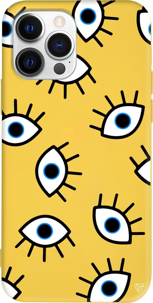 iPhone 15 Pro Max Uyumlu Sarı Renkli Silikon Random Eyes Telefon Kılıfı
