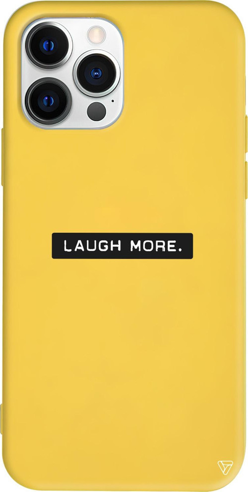 iPhone 15 Pro Max Uyumlu Sarı Renkli Silikon Laugh More Telefon Kılıfı