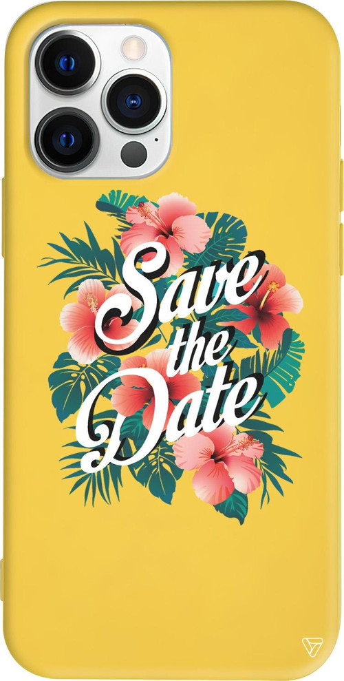 iPhone 15 Pro Max Uyumlu Sarı Renkli Silikon Save the Date Telefon Kılıfı