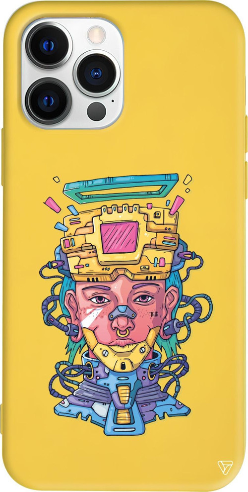 iPhone 15 Pro Max Uyumlu Sarı Renkli Silikon Cyperpunk Telefon Kılıfı