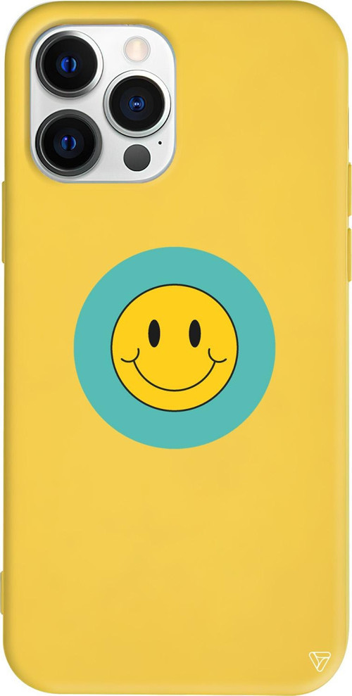 iPhone 15 Pro Max Uyumlu Sarı Renkli Silikon Smile 2 Telefon Kılıfı