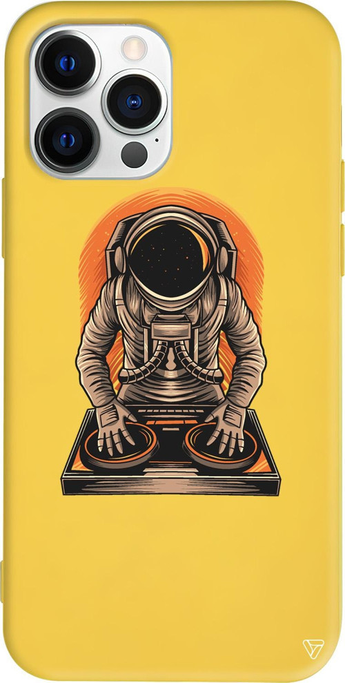 iPhone 15 Pro Max Uyumlu Sarı Renkli Silikon DJ Astronot Telefon Kılıfı
