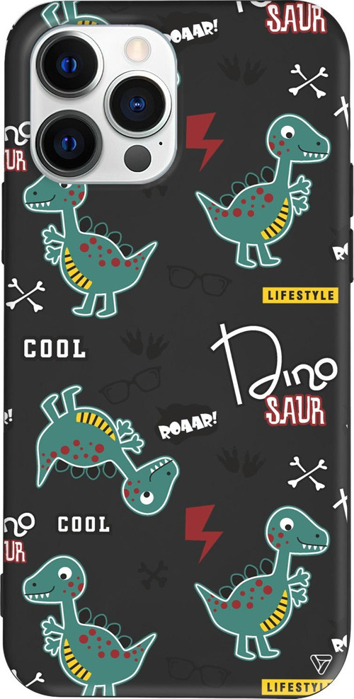 iPhone 15 Pro Max Uyumlu Siyah Renkli Silikon Cool Dino Telefon Kılıfı
