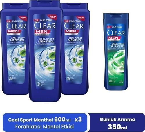 Men Şampuan Cool Sport Menthol 600 ml x 3 ve Günlük Arınma 350 ml