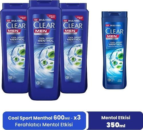 Men Şampuan Cool Sport Menthol 600 ml x 3 ve Mentol Etkisi 350 ml