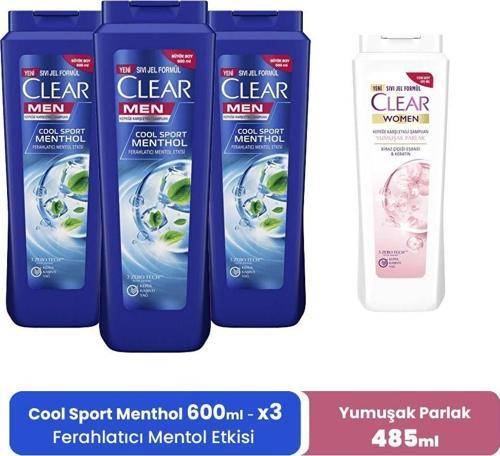 Men Şampuan Cool Sport Menthol 600 ml x 3 ve Women Yumuşak Parlak 485 ml