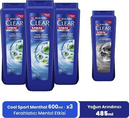 Men Şampuan Cool Sport Menthol 600 ml x 3 ve Yoğun Arındırıcı 485 ml