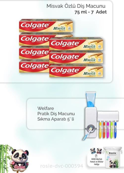 7 Adet Colgate Misvak Özlü Diş Macunu 75 ml, Diş Macunu Aparatı ve ROSIE