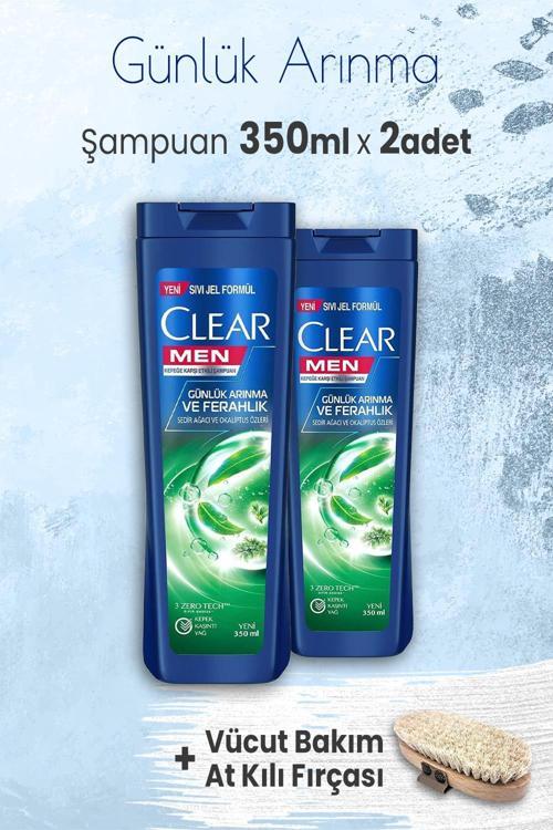 Men Şampuan Günlük Arınma 350 ml x 2 Adet ve Vücut Bakım At Kılı Fırçası