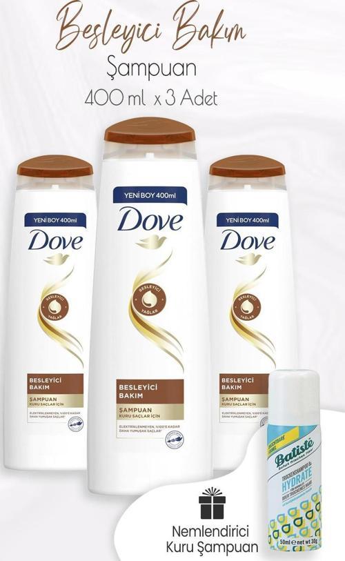 Besleyici Bakım Şampuanı Kuru Saçlar 400 ml x 3 Adet ve Kuru Şampuan 50 ml