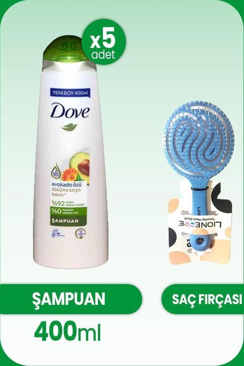 Şampuan Avokado Özü Dökülme Karşıtı 400 ml x 5 Adet ve Saç Fırçası