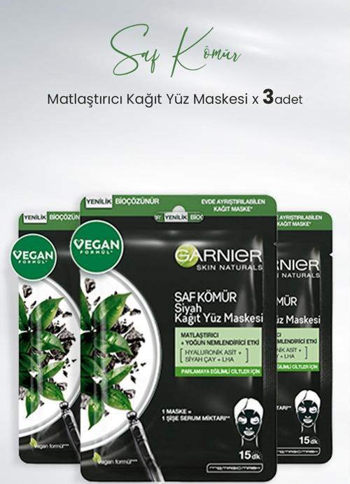 Kağıt Yüz Maskesi Siyah Saf Kömür Matlaştırıcı 28 gr x 3 Adet