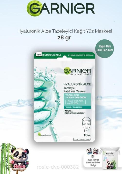 Kağıt Yüz Maskesi Tazeleyici Hyaluronik Aloe 28 gr ve ROSIE