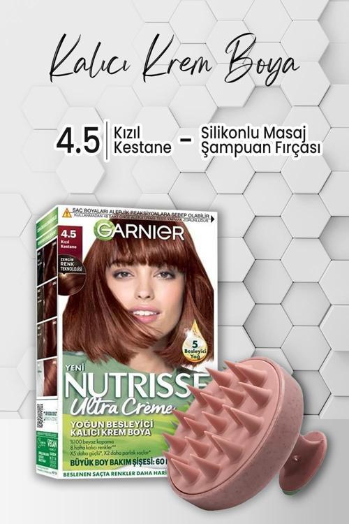 Nutrisse Besleyici Krem Saç Boyası 4.5 Kızıl Kestane ve Şampuan Fırçası Pembe