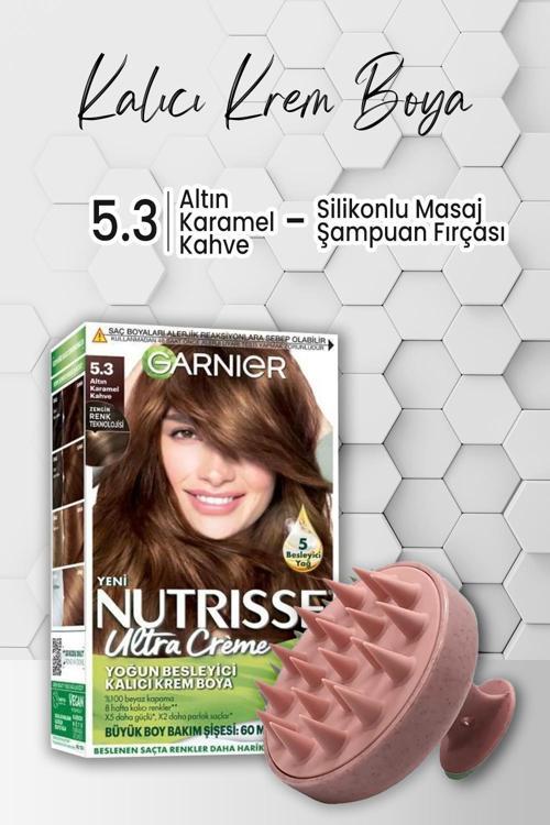 Nutrisse Besleyici Krem Saç Boyası 5.3 Altın Karamel Kahve ve Şampuan Fırçası Pembe