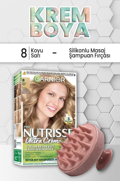 Nutrisse Besleyici Krem Saç Boyası 8 Koyu Sarı ve Şampuan Fırçası Pembe