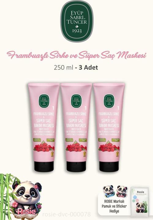 3 'lü Frambuazlı Sirke Saç Maskesi 250 ml ve ROSIE Pamuk
