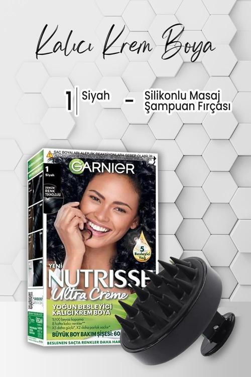 Nutrisse Krem Saç Boyası 1 Siyah ve Şampuan Fırçası Siyah