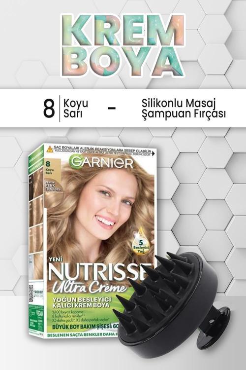 Nutrisse Krem Saç Boyası 8 Koyu Sarı ve Şampuan Fırçası Siyah