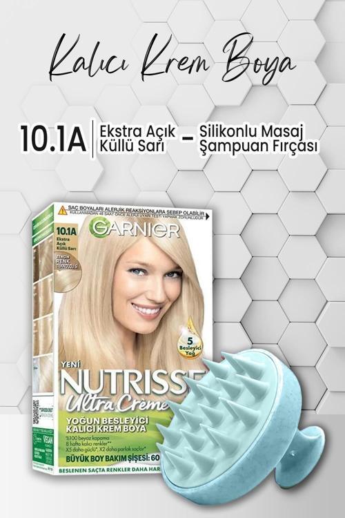 Nutrisse Yoğun Besleyici Kalıcı Krem Saç Boyası 10.1A Ekstra Açık Küllü Sarı ve Şampuan Fırçası Mavi