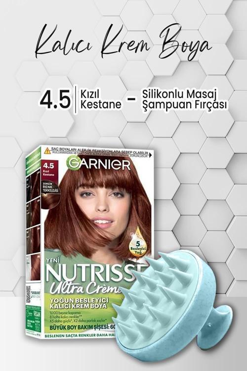 Nutrisse Yoğun Besleyici Kalıcı Krem Saç Boyası 4.5 Kızıl Kestane ve Şampuan Fırçası Mavi