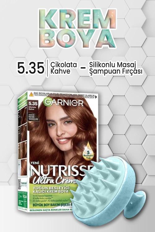 Nutrisse Yoğun Besleyici Kalıcı Krem Saç Boyası 5.35 Çikolata Kahve ve Şampuan Fırçası Mavi