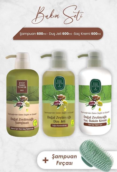 Zeytinyağlı Şampuan, Duş Jeli, Saç Kremi ve Şampuan Fırçası