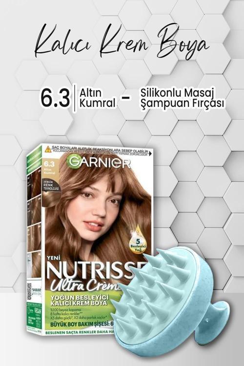 Nutrisse Yoğun Besleyici Kalıcı Krem Saç Boyası 6.3 Altın Kumral ve Şampuan Fırçası Mavi
