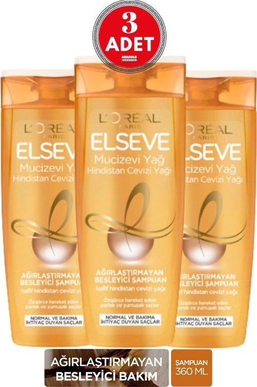 L'Oréal Paris Mucizevi Hindistan Cevizi Yağı Ağırlaştırmayan Besleyici Şampuan 360 ml 3 ADET