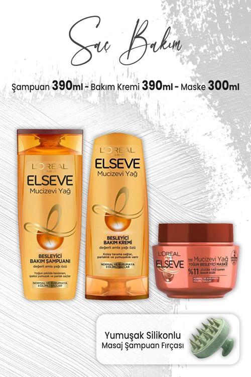 Mucizevi Yağ Amla Yağı Şampuan 390 ml, Bakım Kremi 390 ml, Maske 300 ml ve Masaj Şampuan Fırçası Yeşil