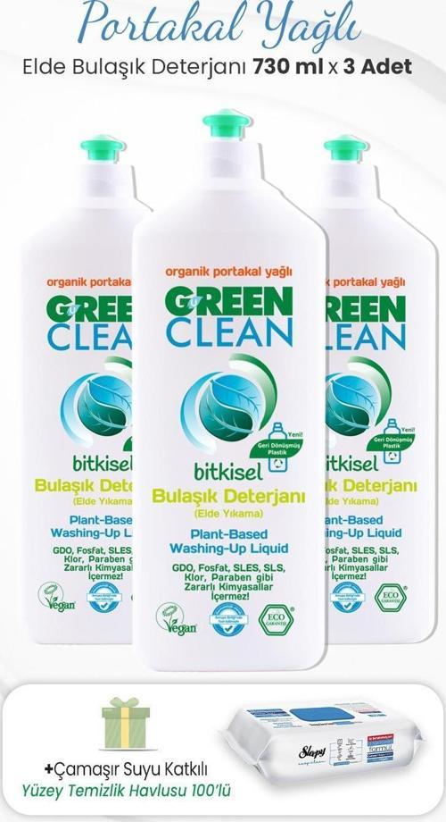 730 ml Bitkisel Elde Bulaşık Deterjanı x 3 Adet ve Çamaşır Sulu Temizlik Havlusu