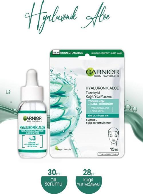 Hyaluronik Aloe Kağıt Yüz Maskesi Tazeleyici 28 gr ve Dolgunlaştıran Serum 30 ml