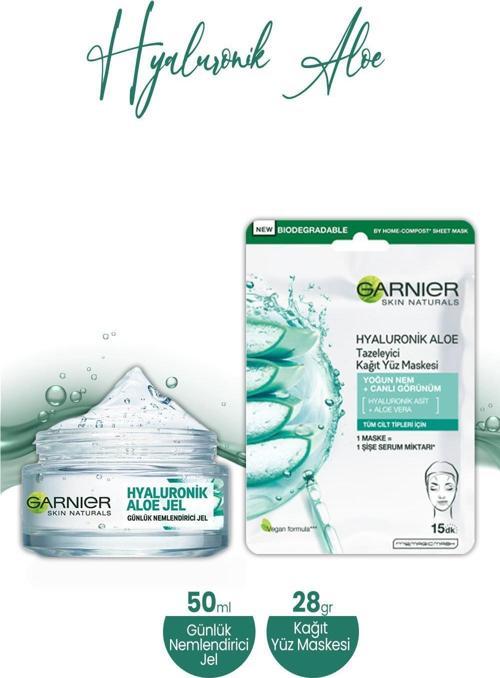 Hyaluronik Aloe Nemlendirici Jel 50 ml ve Kağıt Yüz Maskesi 28 gr