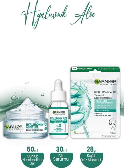 Hyaluronik Aloe Nemlendirici Jel 50 ml, Kağıt Yüz Maske 28 gr ve Serum 30 ml