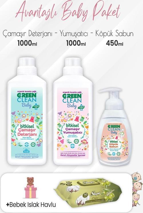 Baby Köpük Sabun 450 ml, Deterjan, Yumuşatıcı 1 lt ve Zeytinyağlı Pamuklu 50'li