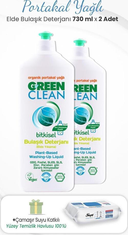 730 ml Bitkisel Elde Bulaşık Deterjanı x 2 Adet ve Çamaşır Sulu Temizlik Havlusu
