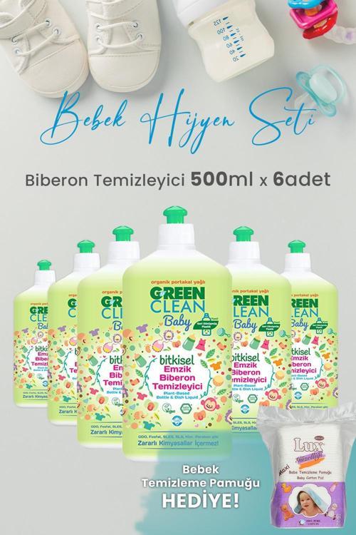 U green Clean Baby Bitkisel Biberon Emzik Temizleyici 500 ml x 6 Adet ve Hediyeli