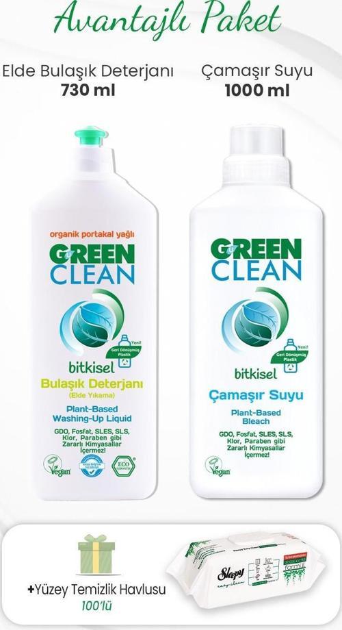 Bulaşık Deterjanı 730 ml, Çamaşır Suyu 1000 ml ve Yüzey Temizlik Havlusu 100'lü