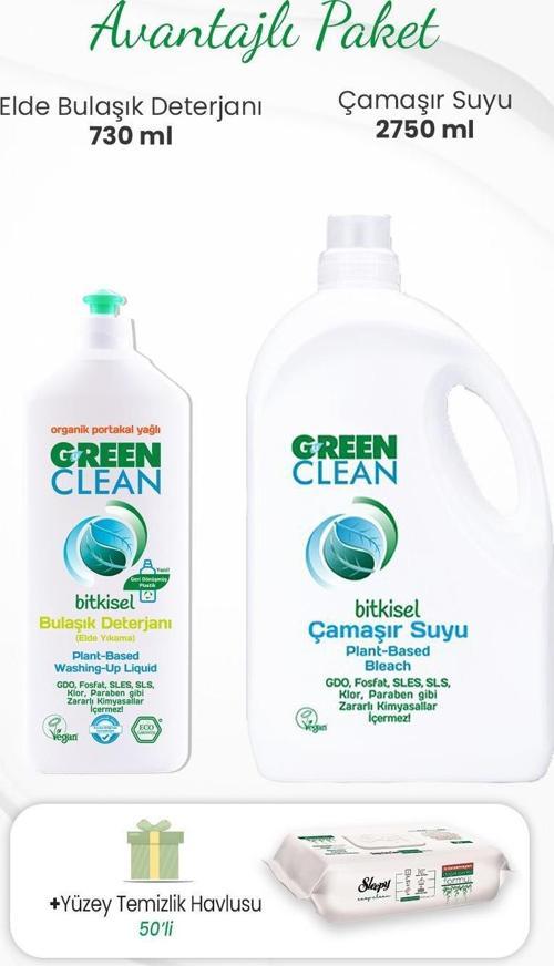 Bulaşık Deterjanı 730 ml, Çamaşır Suyu 2750 ml ve Yüzey Temizlik Havlusu 50'li