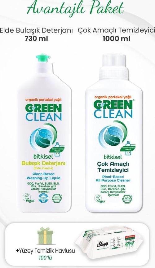 Çok Amaçlı Temizleyici 1000 ml, Elde Bulaşık Deterjanı 730 ml ve 100lü Temizlik Havlusu