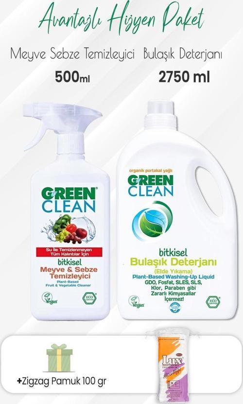 Meyve Sebze Temizleyici,Bulaşık Deterjanı 2750 ml ve Zigzag Pamuk