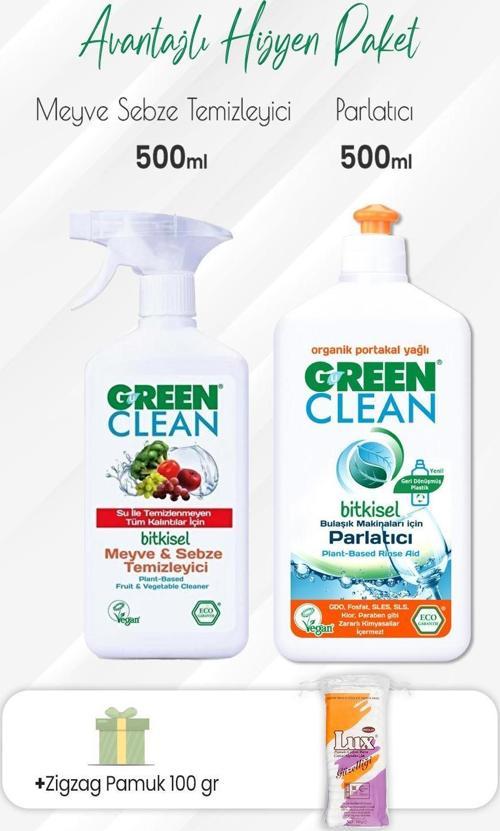 Meyve Sebze Temizleyici,Bulaşık Makinesi Parlatıcı 500 ml ve Zigzag Pamuk