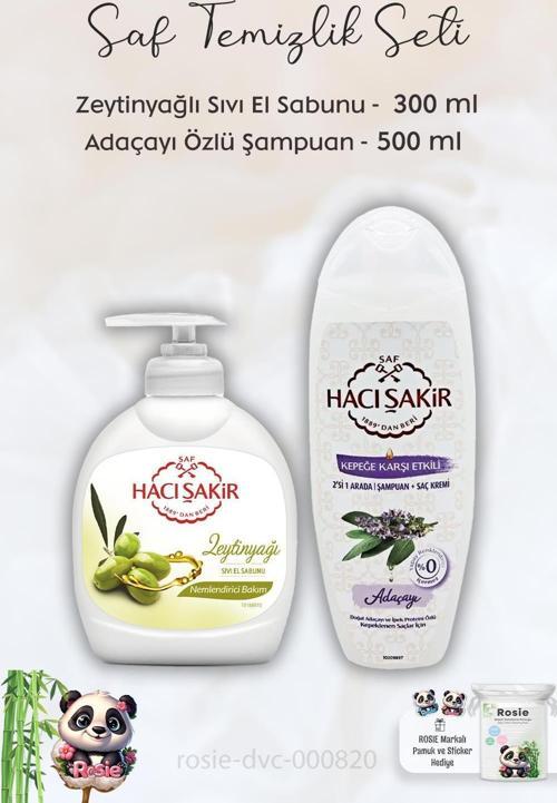 Zeytinyağlı Sıvı Sabun 300 ml, Adaçayı  Şampuan 500 ml ve ROSIE
