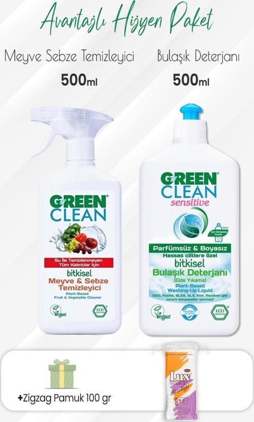 Meyve Sebze Temizleyici,Sensitive Bulaşık Deterjanı 500 ml ve Zigzag Pamuk